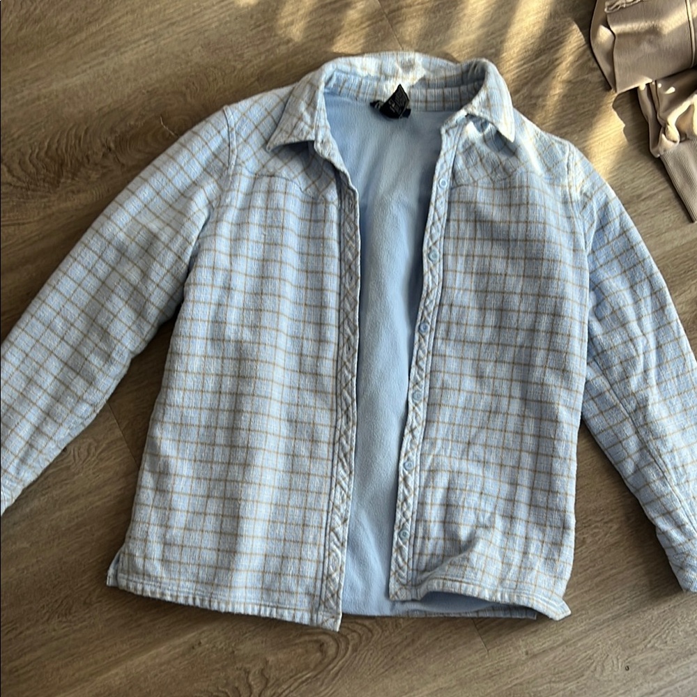 Blue and White Plaid Button-Up Shirt